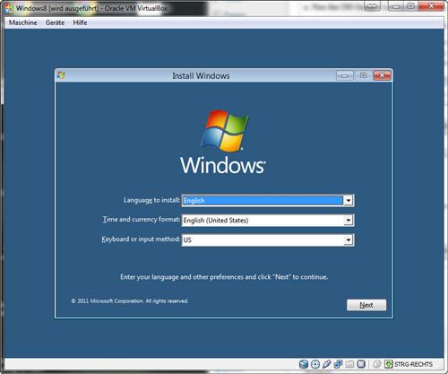 windows 8 virtualbox